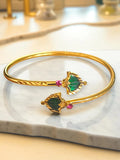 Me19 Micro Gold Plated Palakka Twisted Cuff Bangle | Green & Red Stone Jewellery, India