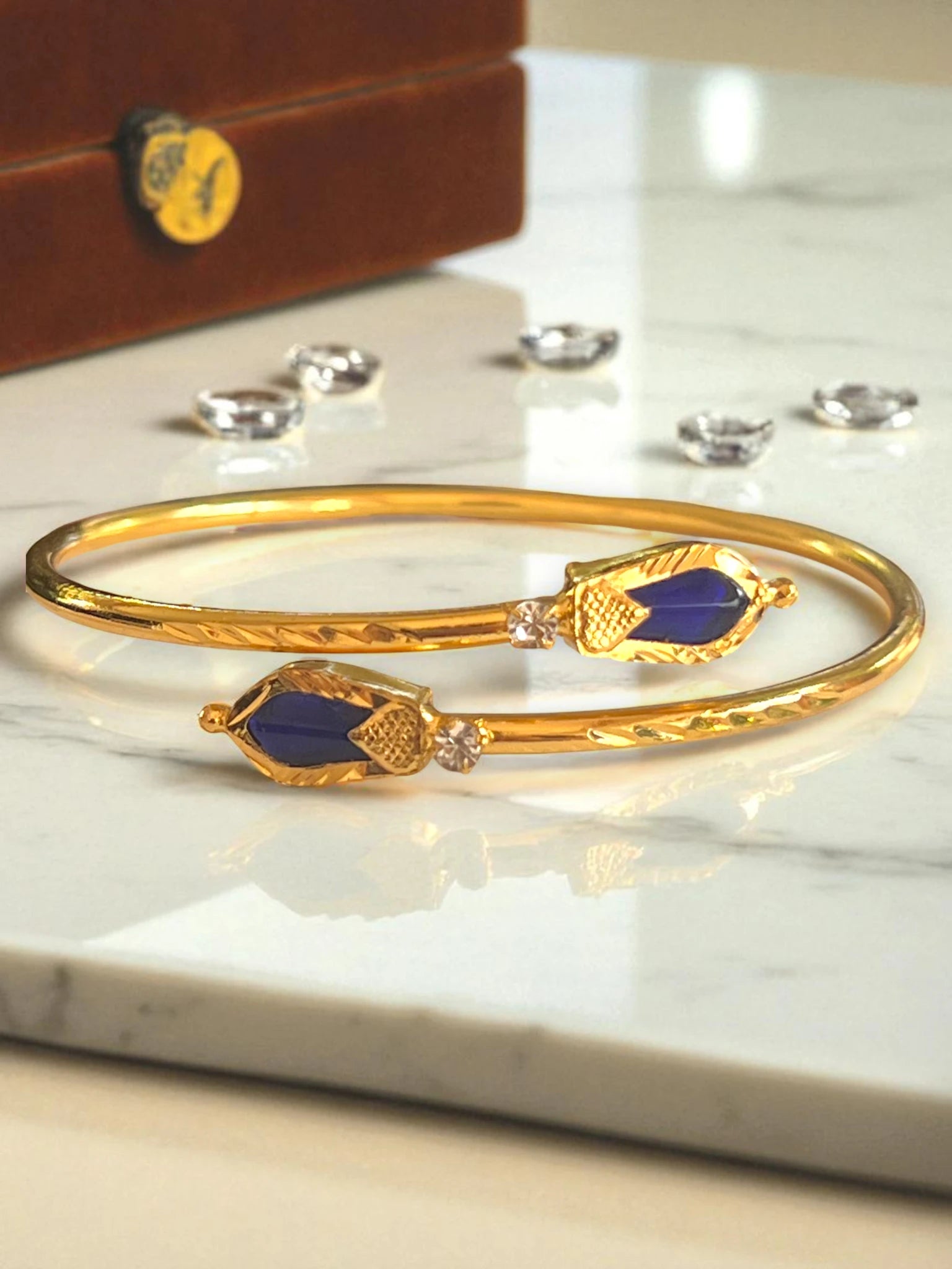 Me19 Micro Gold Plated Nagapadam Cuff Bangle | Blue Stone Jewellery  India