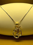 Gold-plated Om pendant with a polished finish, on a clean, light-colored background. Spiritual locket for men and women from Me19.in.