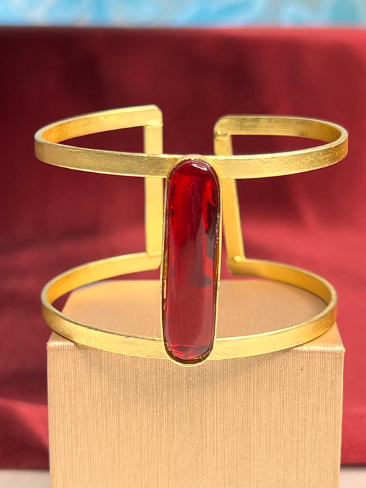 Me19 Gold Plated Deep Red Stone Cuff Bracelet | Statement Artificial Jewellery Made in India