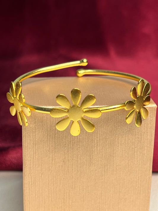Me19 Gold Plated Floral Open Cuff Bracelet | Minimalist Artificial Jewellery Made in India
