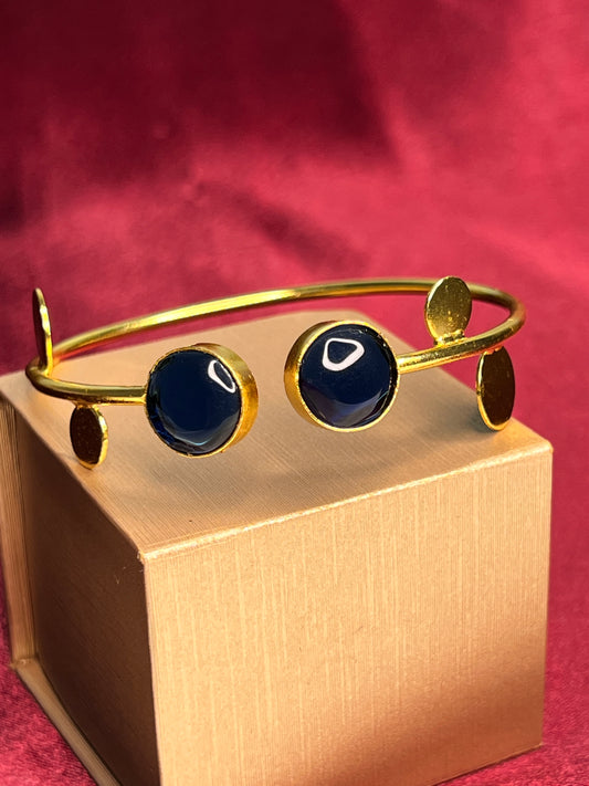 Me19 Brass Gold Plated Blue Monmalisa Stone Cuff Bracelet | Elegant Artificial Jewellery Made in India