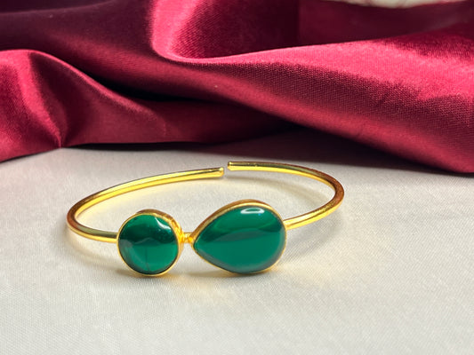 Me19 Brass Gold Plated Green Monmalisa Stone Cuff Bracelet | Elegant Artificial Jewellery Made in India
