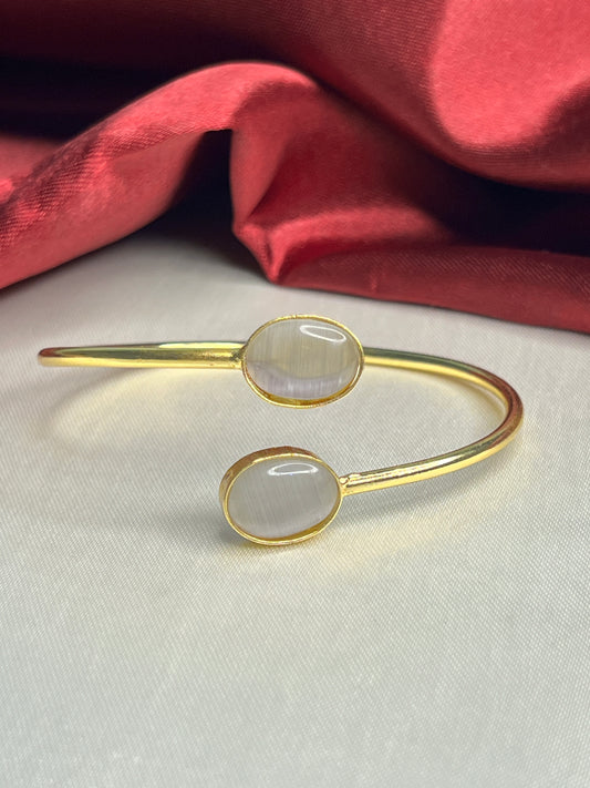 Me19 Gold-Plated Brass Open Cuff Bracelet with White Monalisa Stones | Elegant Minimal Jewellery for Women