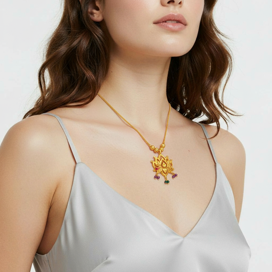 Micro Gold Plated Lotus Pendant Necklace with Colour Stones | Me19 Jewellery India
