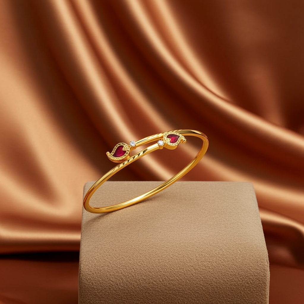 Me19 Micro Gold Plated Mango Cuff Bangle | Red Stone Jewellery, India