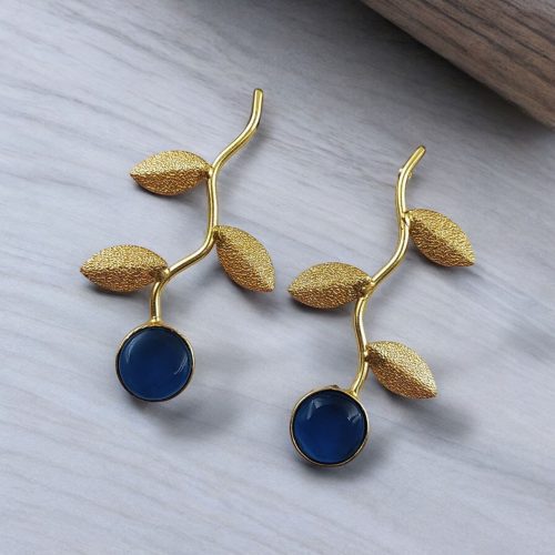 Me19 Blue Monalisa Leaf Branch Earrings