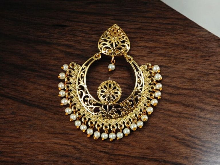 Me19 Pearl Edge Filigree Chandbali Earrings in India