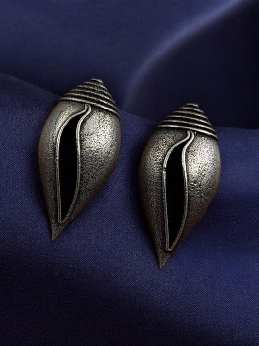 Antique Silver Earrings | Shankha Earrings | Oxidized Jewellery | Me19 Earrings | Minimal Artistic Jewellery | Ethnic Accessories