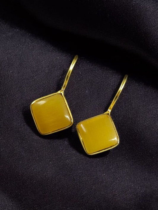 Me19 Earrings | Yellow Stone Earrings | Gold Finish Earrings | Minimal Jewellery | Festive Accessories | Designer Earrings | Modern Indian Jewellery
