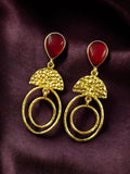 Me19 Red Stone Textured Gold Hoop Earrings in India