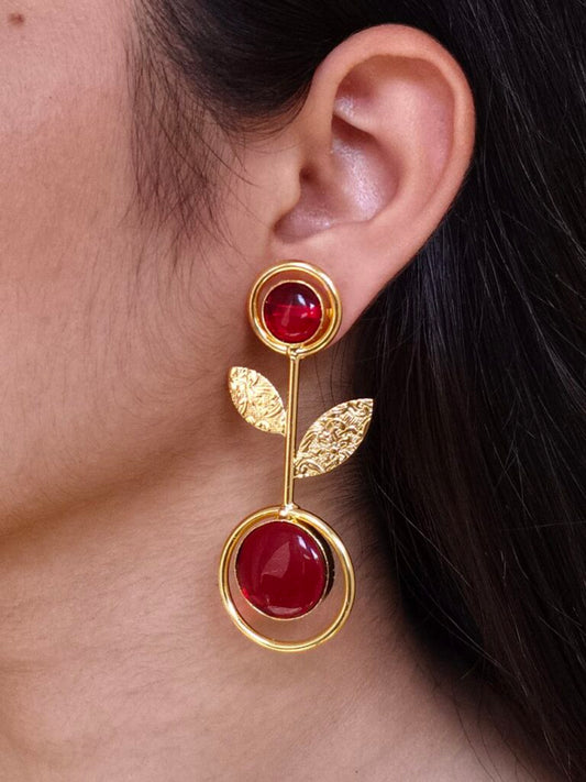 Me19 Red Monalisa Leaf Drop Earrings in India