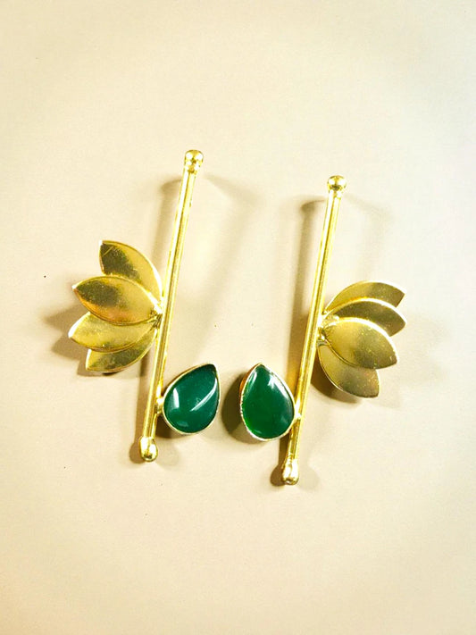 Gold Jewellery | Lotus Earrings | Green Stone Earrings | Me19 Jewellery | Floral Design | Modern Ethnic Earrings