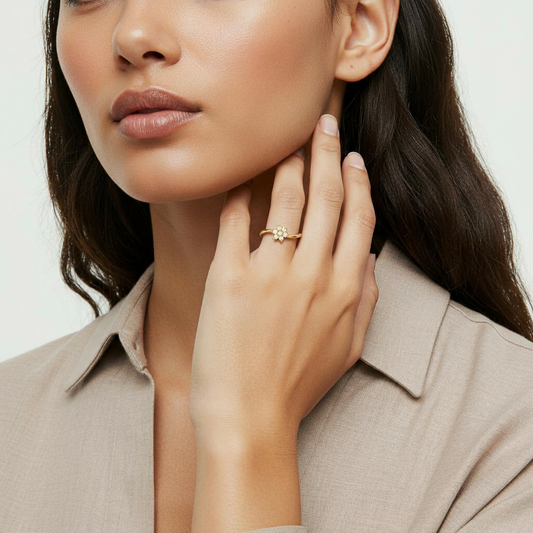 Me19 Micro Gold Plated AD Stone Floral Women’s Ring – Designer Jewellery Online India”